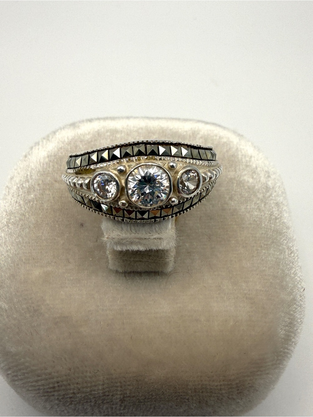 Judith Jack Sterling Silver Marcasite Cubic Zirconia Ring Size 7